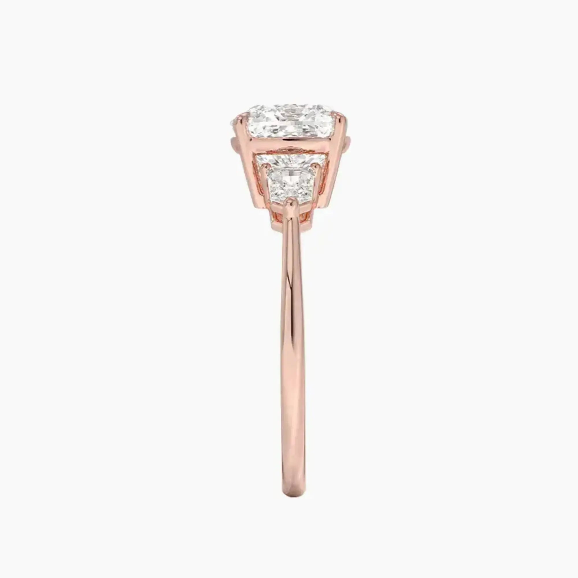 Thalassa Cushion Three Stone 1.5 Carat Lab Grown Diamond Engagement Ring in 14K Rose Gold