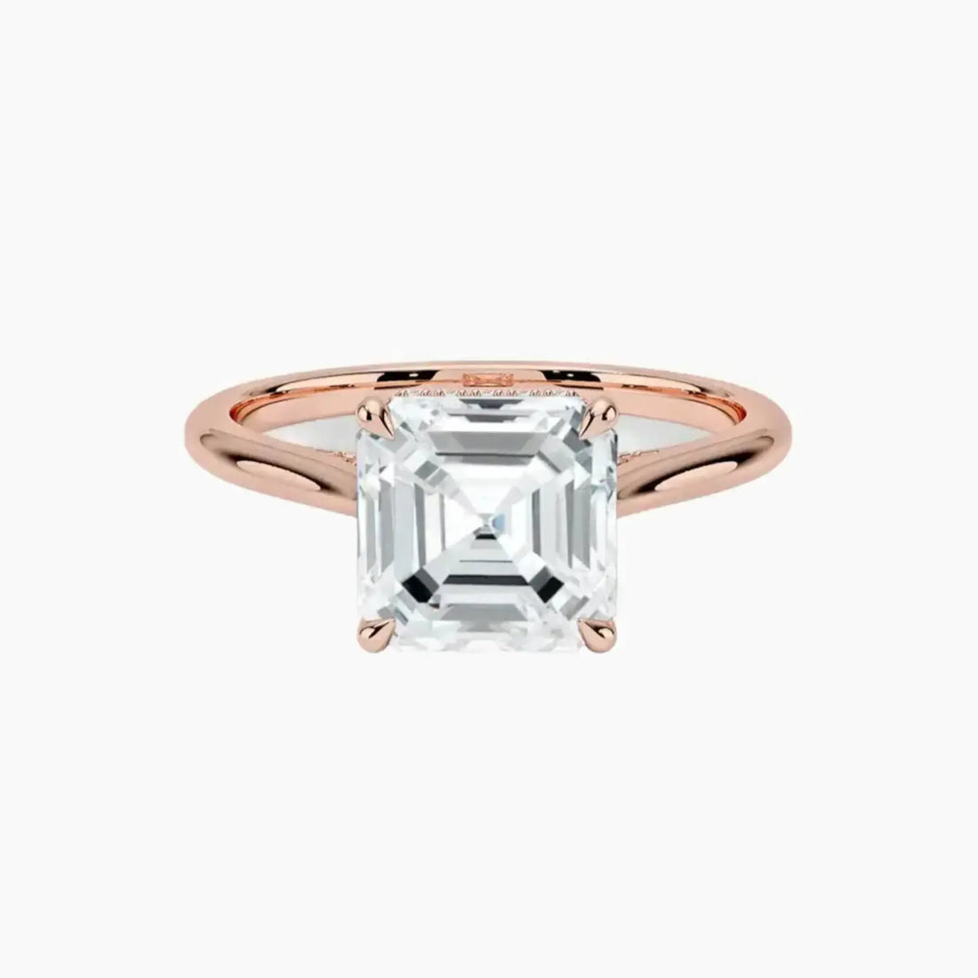 Genevieve Solitaire 3.5 Carat Asscher Cut Hidden Halo Lab Grown Diamond Ring in 18K Rose Gold
