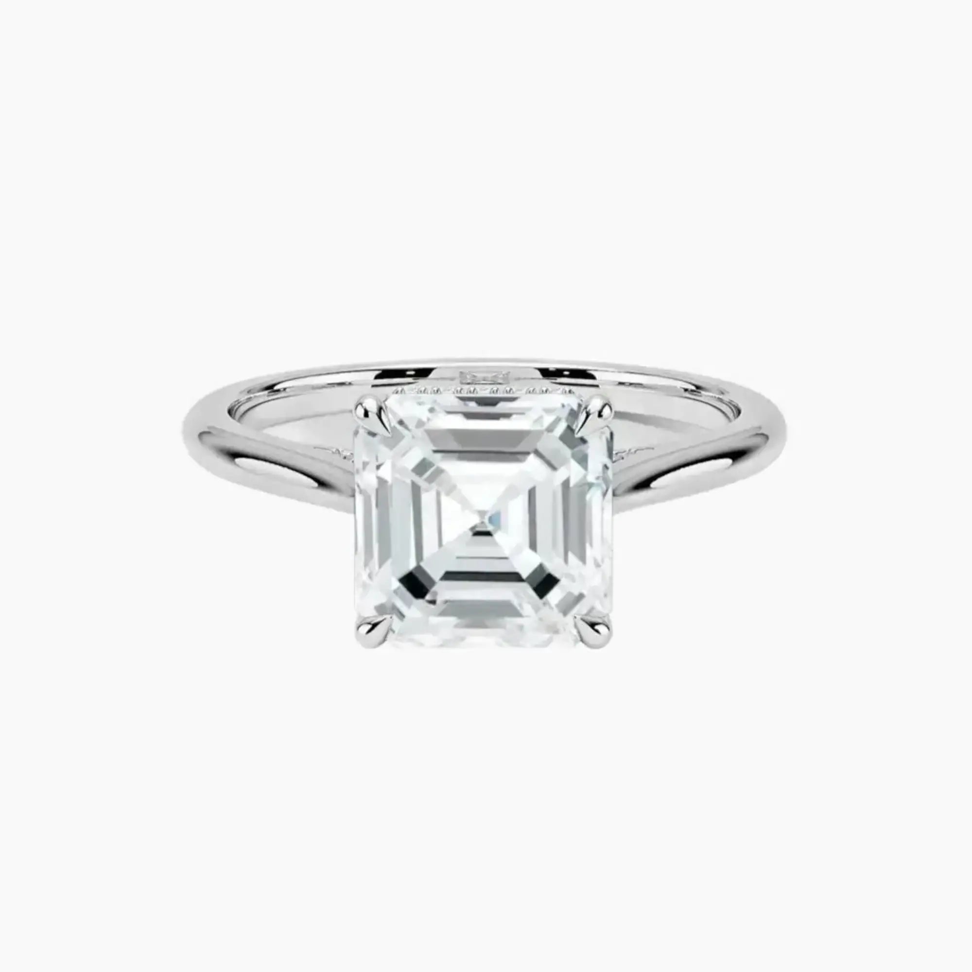 Genevieve Solitaire 2 Carat Asscher Cut Hidden Halo Lab Grown Diamond Ring in Silver