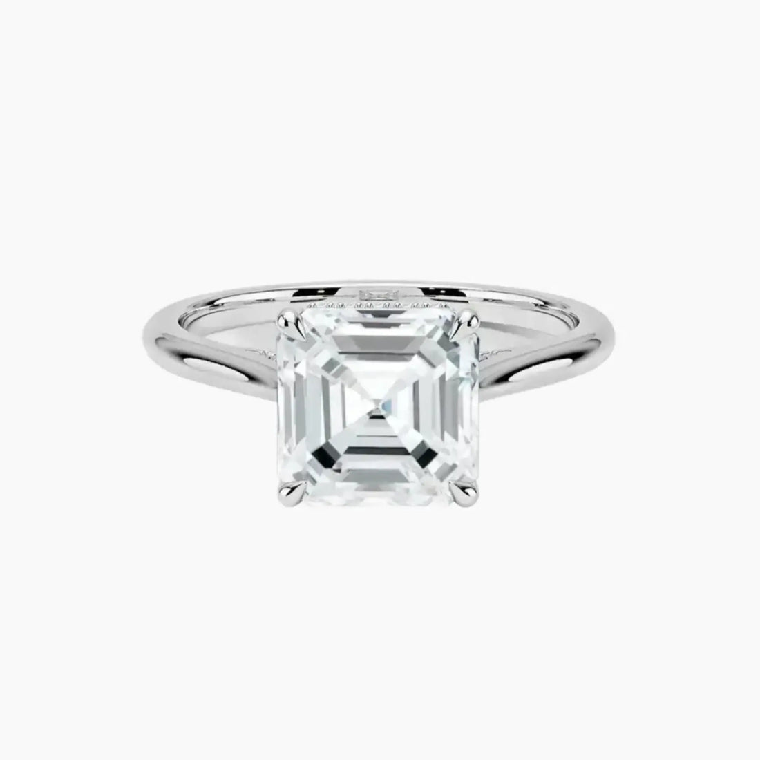 Genevieve Solitaire 2.5 Carat Asscher Cut Hidden Halo Lab Grown Diamond Ring in Silver