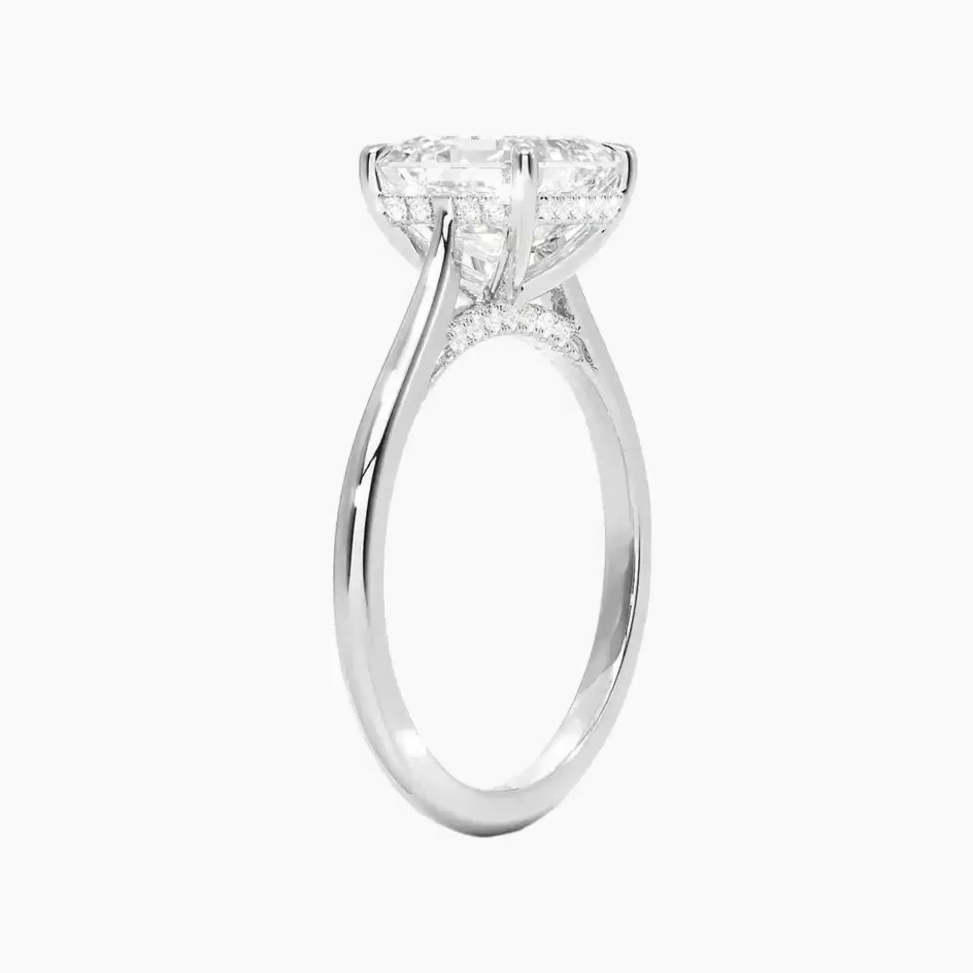 Genevieve Solitaire 2.5 Carat Asscher Cut Hidden Halo Lab Grown Diamond Ring in Silver - View 2