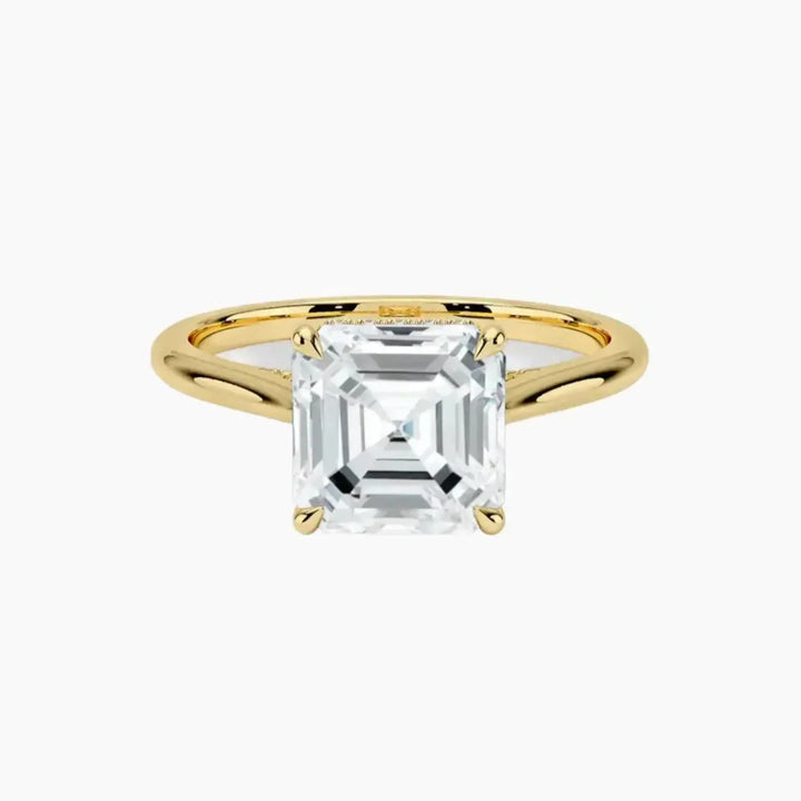 Genevieve Solitaire 2 Carat Asscher Cut Hidden Halo Lab Grown Diamond Ring in 14K Yellow Gold