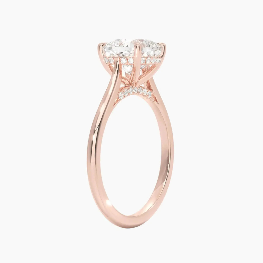 Genevieve Solitaire 1 Carat Cushion Cut Hidden Halo Lab Grown Diamond Ring in 14K Rose Gold - View 2
