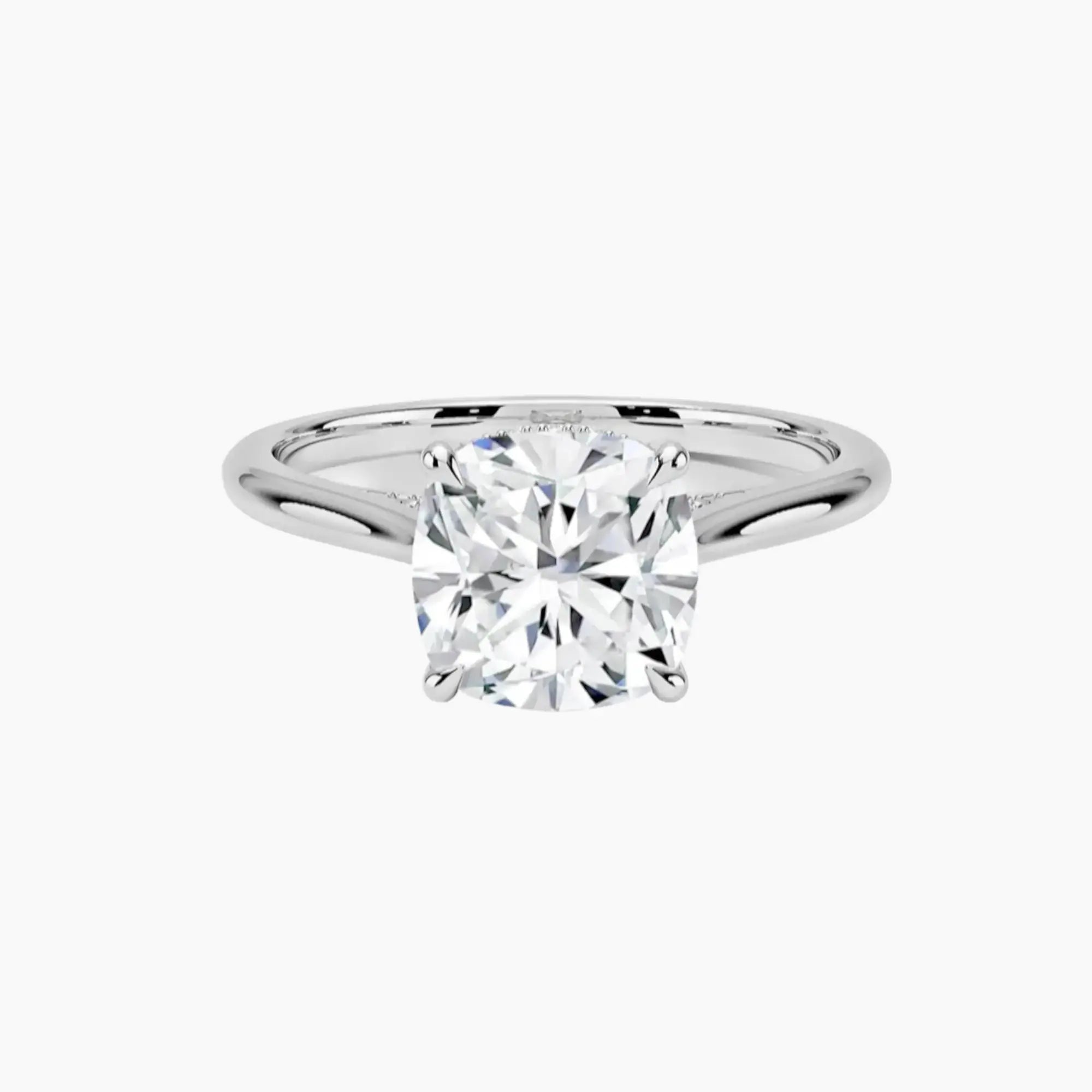 Genevieve Solitaire 4 Carat Cushion Cut Hidden Halo Lab Grown Diamond Ring in Platinum