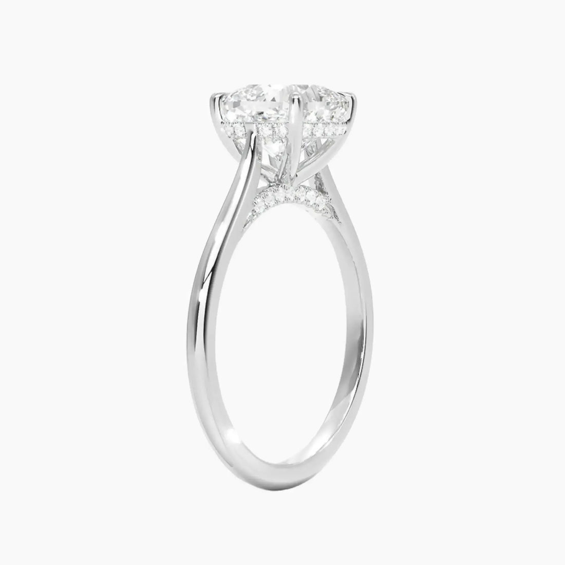 Genevieve Solitaire 5 Carat Cushion Cut Hidden Halo Lab Grown Diamond Ring in 18K White Gold - View 2