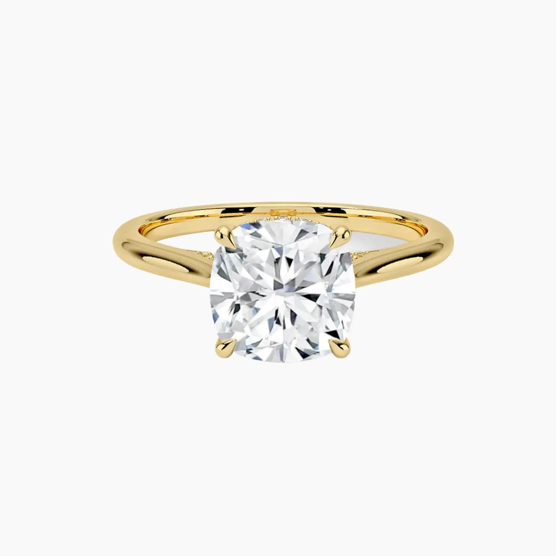 Genevieve Solitaire 4 Carat Cushion Cut Hidden Halo Lab Grown Diamond Ring in 14K Yellow Gold