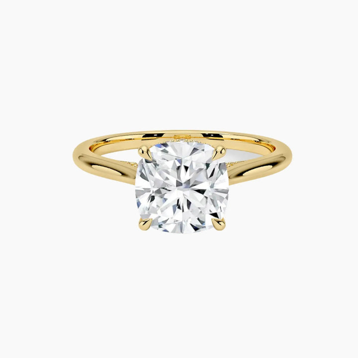 Genevieve Solitaire 1.5 Carat Cushion Cut Hidden Halo Lab Grown Diamond Ring in 14K Yellow Gold