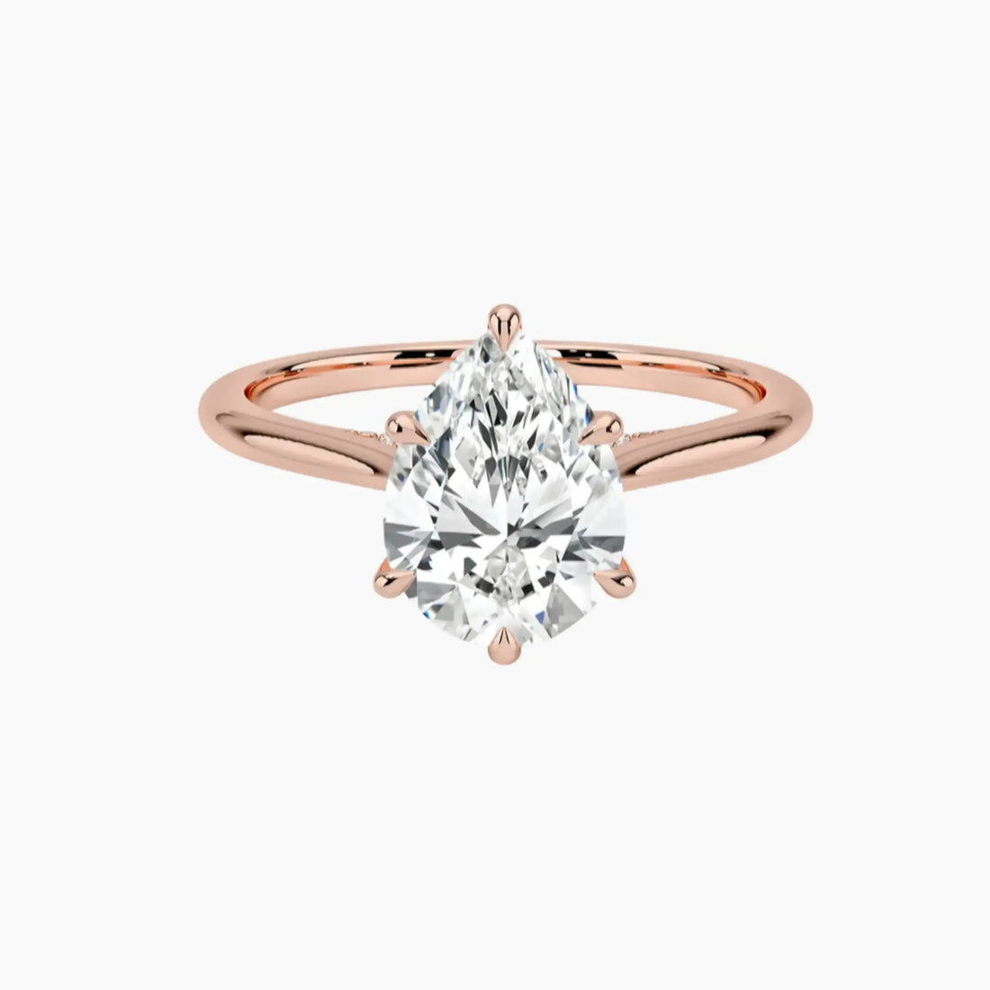 Genevieve Solitaire 1 Carat Pear Cut Hidden Halo Lab Grown Diamond Ring in 14K Yellow Gold - View 7