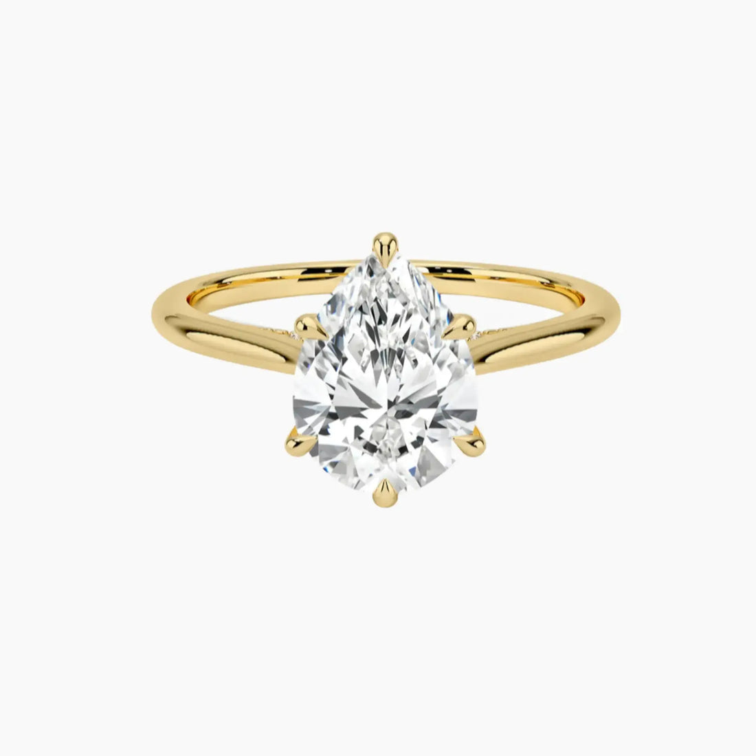 Genevieve Solitaire 1 Carat Pear Cut Hidden Halo Lab Grown Diamond Ring in 14K Yellow Gold