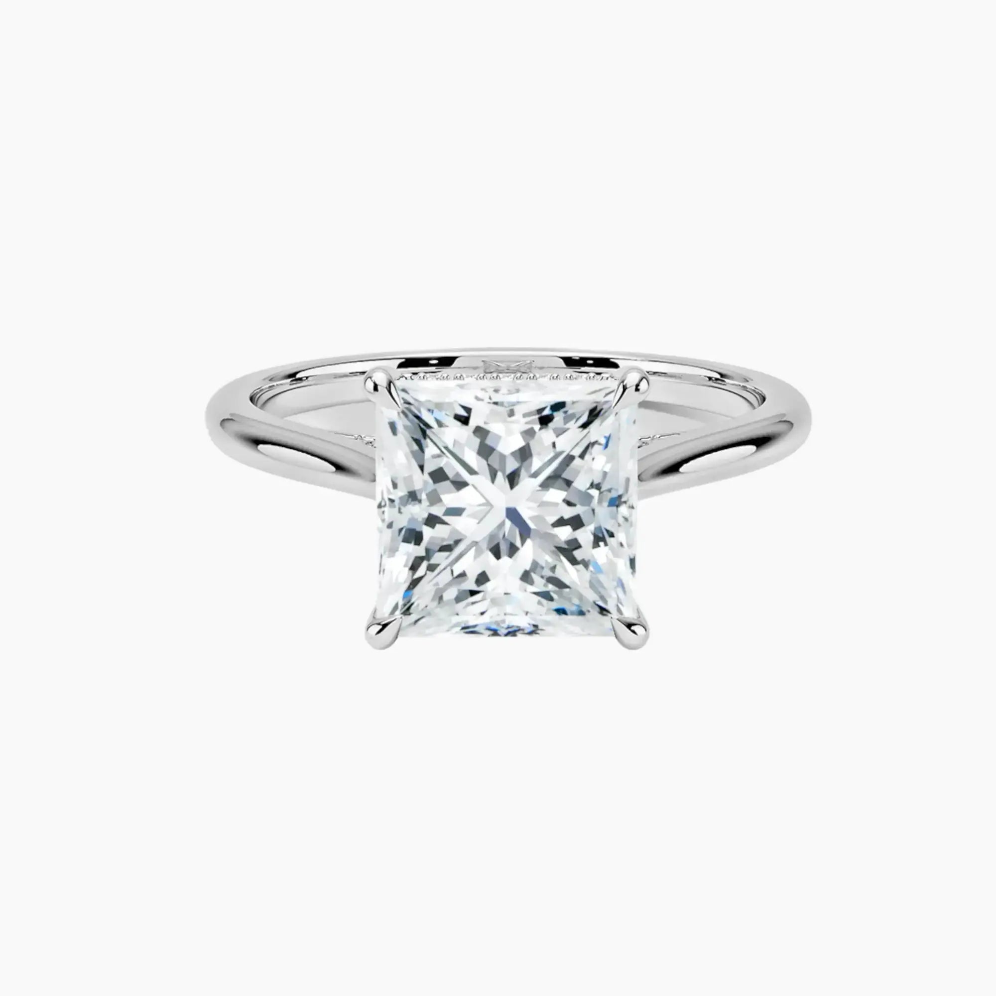 Genevieve Solitaire 3 Carat Princess Cut Hidden Halo Lab Grown Diamond Ring in Silver