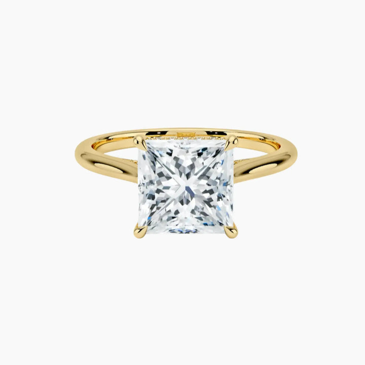 Genevieve Solitaire 2 Carat Princess Cut Hidden Halo Lab Grown Diamond Ring in 14K Yellow Gold