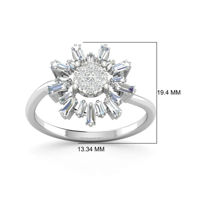 Baguette Flower Round Moissanite Engagement Ring