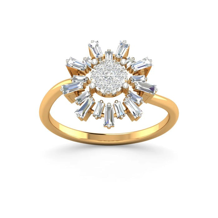 Baguette Flower Round Moissanite Engagement Ring