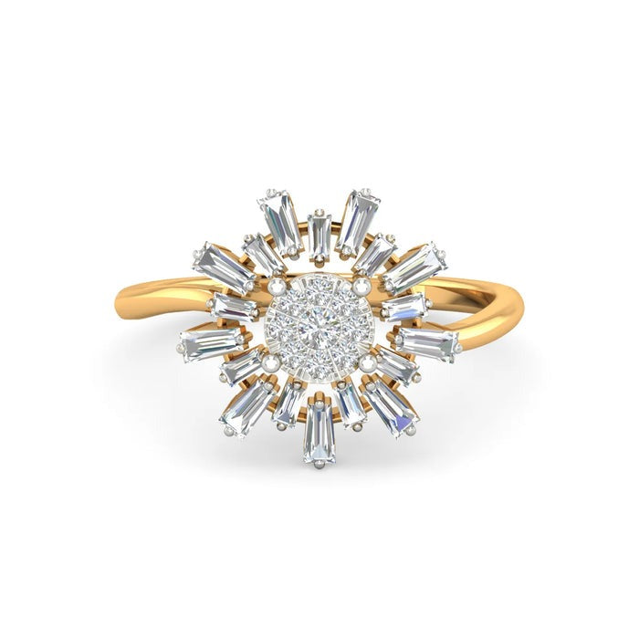 Baguette Flower Round Moissanite Engagement Ring