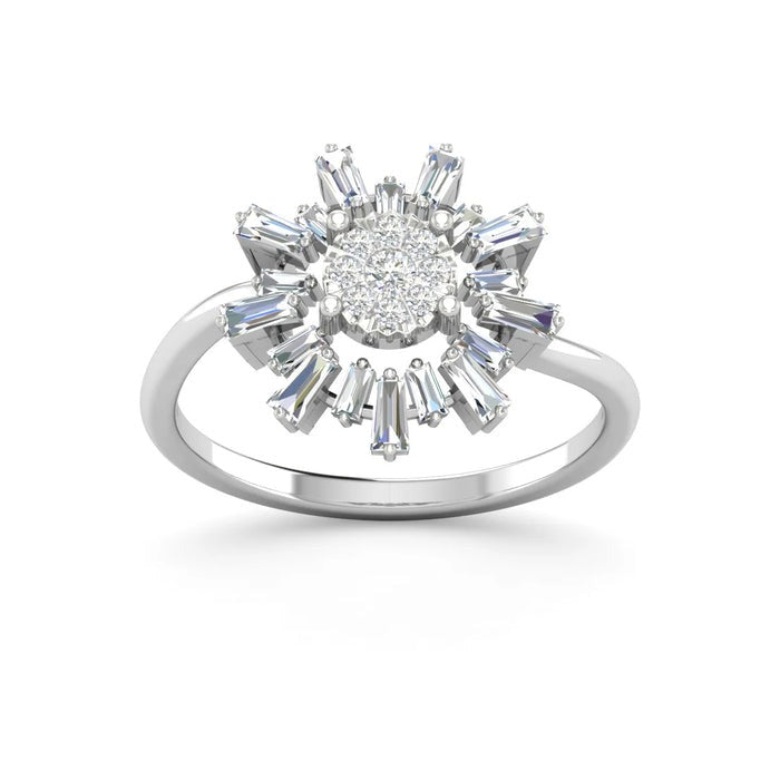 Baguette Flower Round Moissanite Engagement Ring