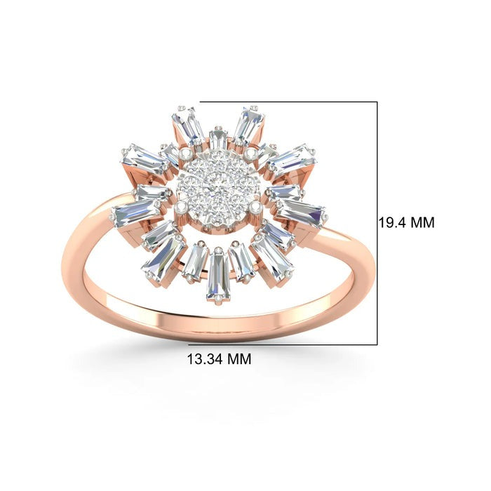 Baguette Flower Round Moissanite Engagement Ring