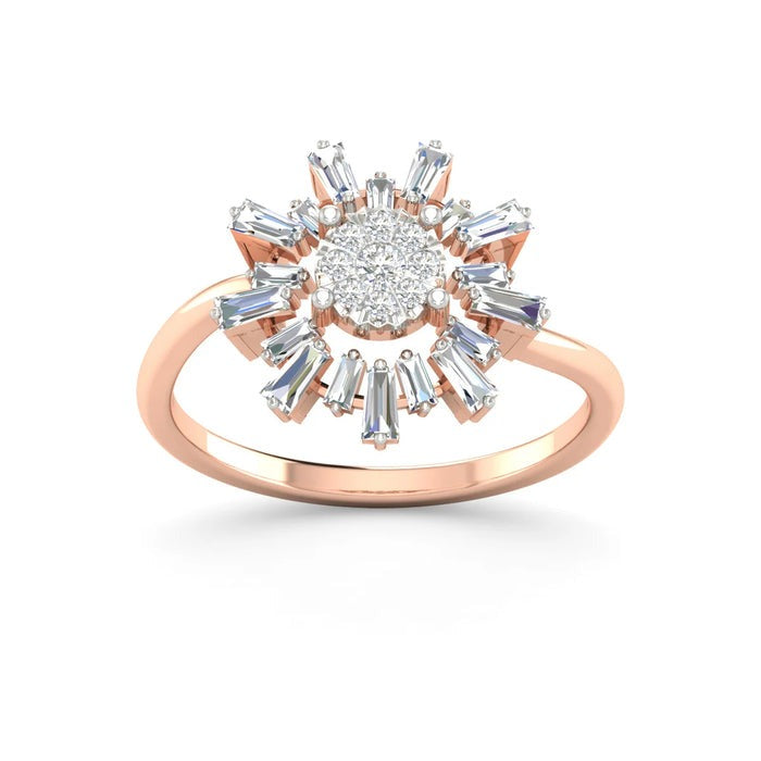 Baguette Flower Round Moissanite Engagement Ring