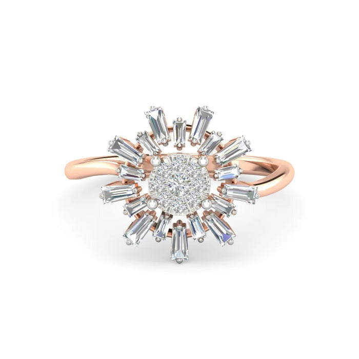 Baguette Flower Round Moissanite Engagement Ring