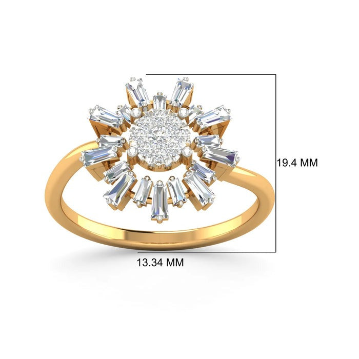 Baguette Flower Round Moissanite Engagement Ring