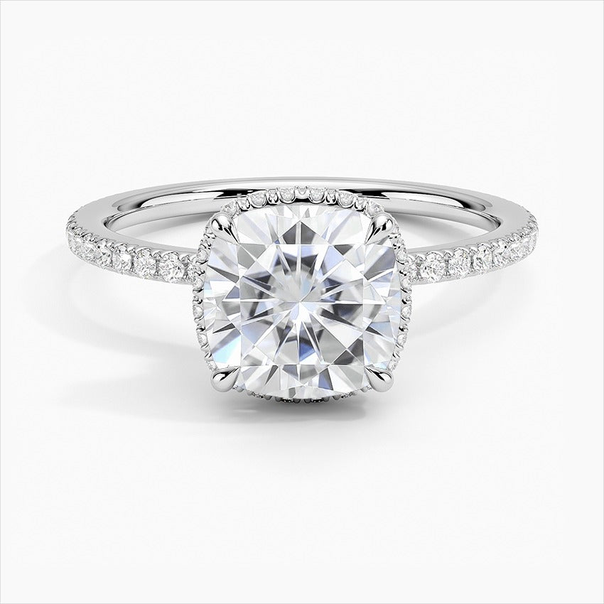 Beginnings 4-Prong Cushion Moissanite Engagement Ring White Gold