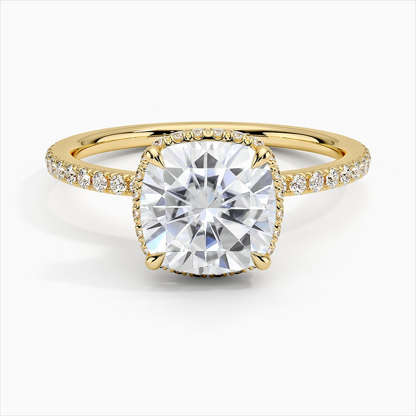 Beginnings 4-Prong Cushion Moissanite Engagement Ring Yellow Gold