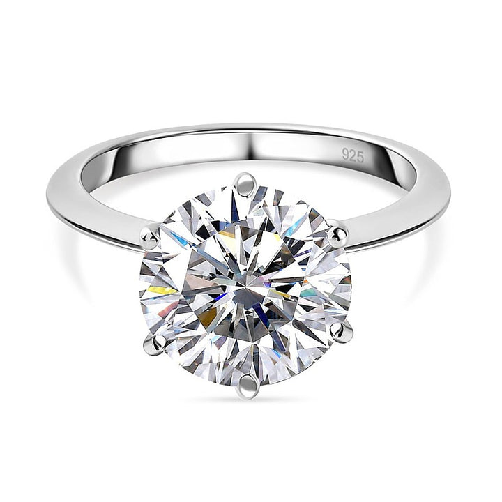 Glamour 6-Prong Round Solitaire Moissanite Engagement Ring White Gold