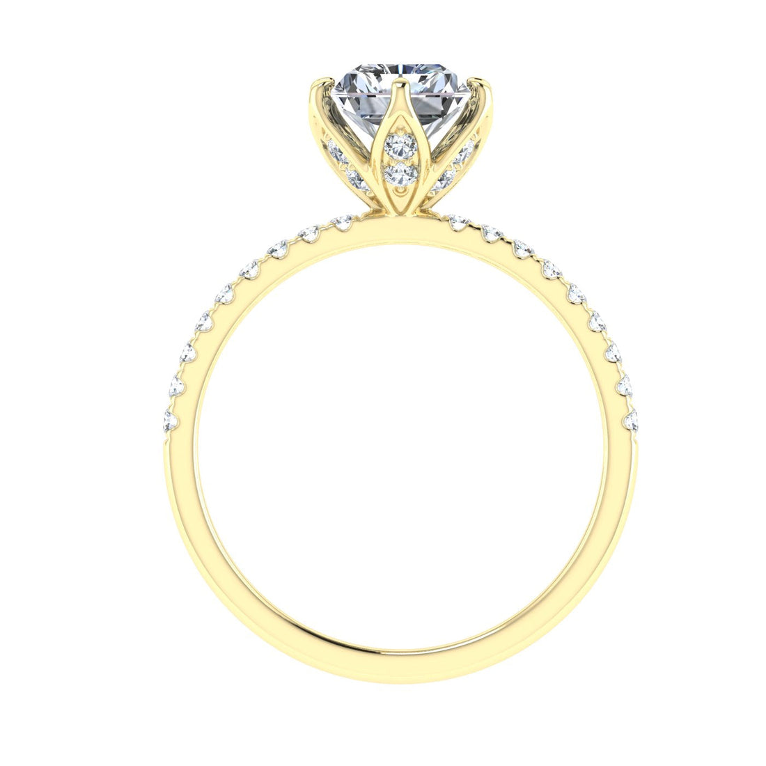 Beloved Radiant Cut Scalloped Moissanite Engagement Ring Yellow Gold