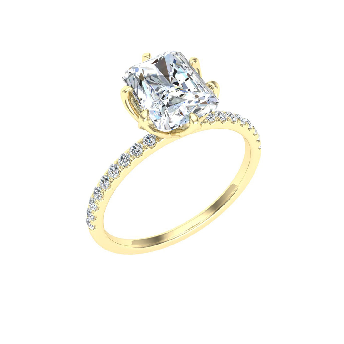 Beloved Radiant Cut Scalloped Moissanite Engagement Ring Yellow Gold