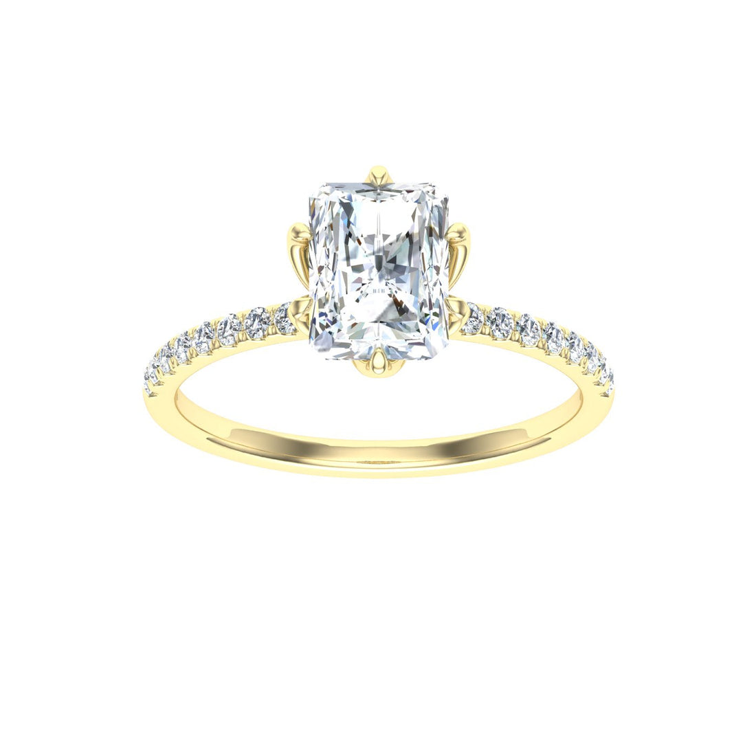 Beloved Radiant Cut Scalloped Moissanite Engagement Ring Yellow Gold