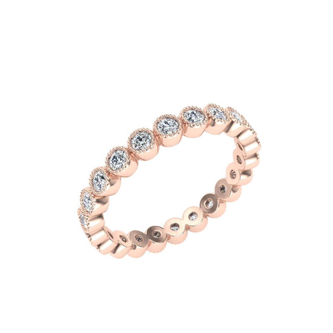 Bezel Set Eternity Moissanite Wedding Band Rose Gold