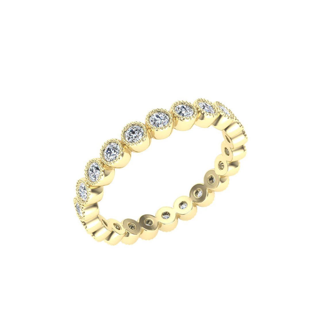 Bezel Set Eternity Moissanite Wedding Band Yellow Gold