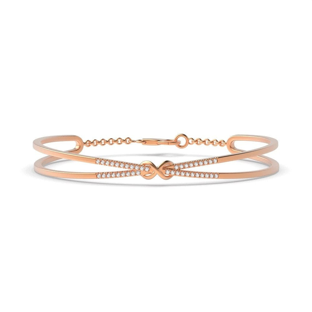 Bezel Set Round Moissanite Bridal Bangle Rose Gold