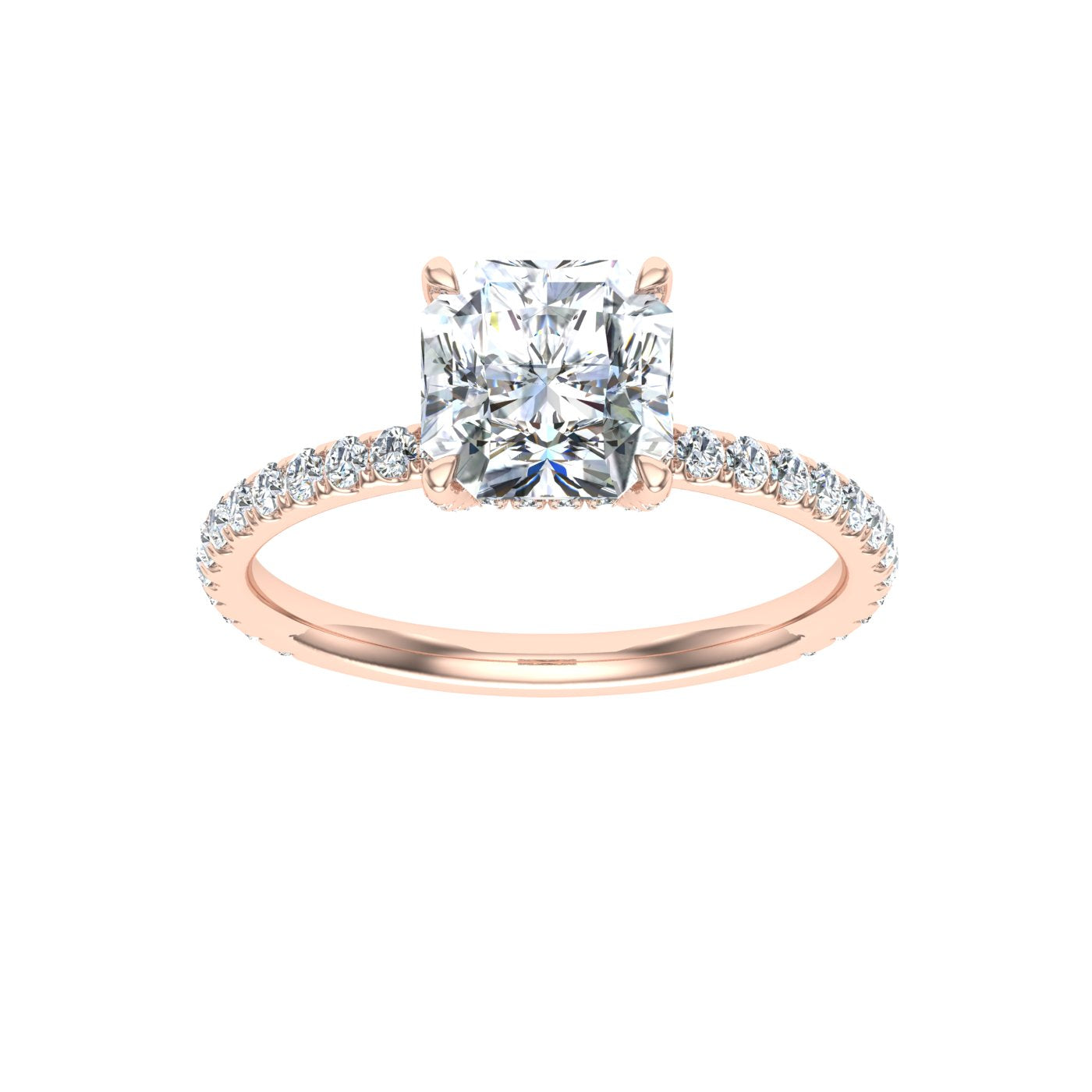 Bliss Asscher Cut Hidden Halo Moissanite Engagement Ring Rose Gold