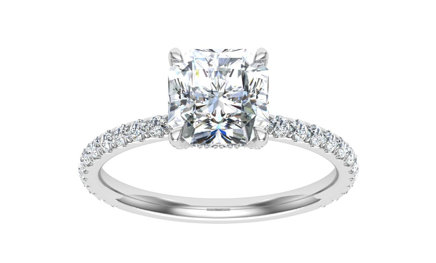 Bliss Asscher Cut Hidden Halo Moissanite Engagement Ring White Gold