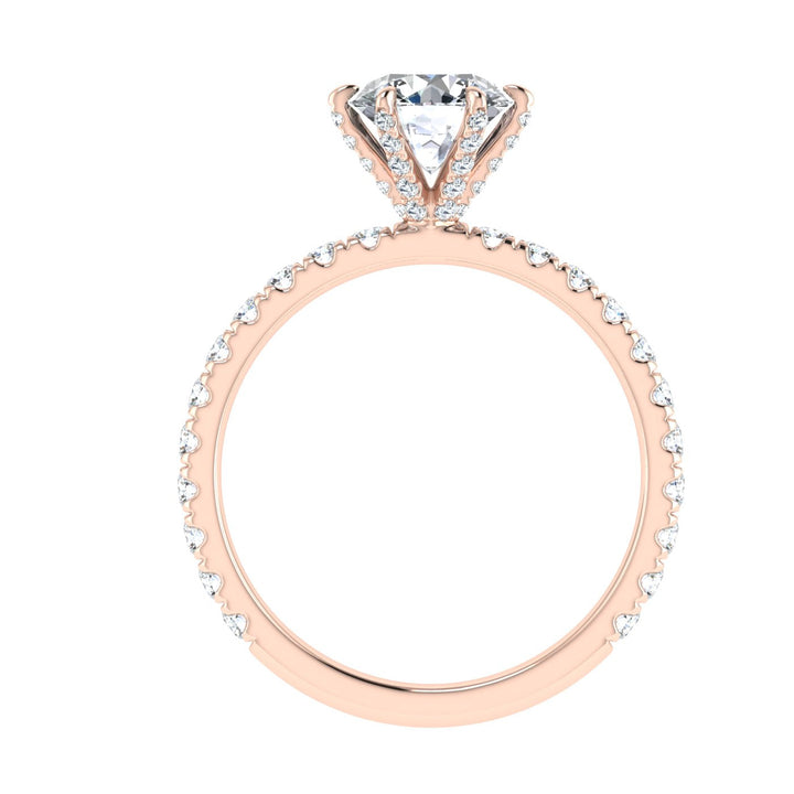 Bliss Round Cut Side Stones Moissanite Engagement Ring Rose Gold