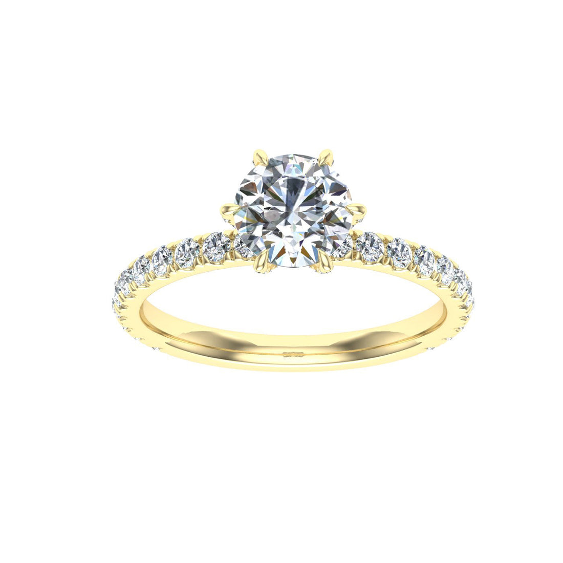 Bliss Round Cut Side Stones Moissanite Engagement Ring Yellow Gold