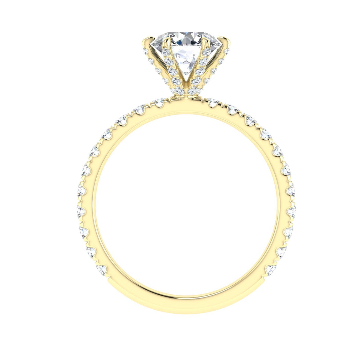 Bliss Round Cut Side Stones Moissanite Engagement Ring Yellow Gold