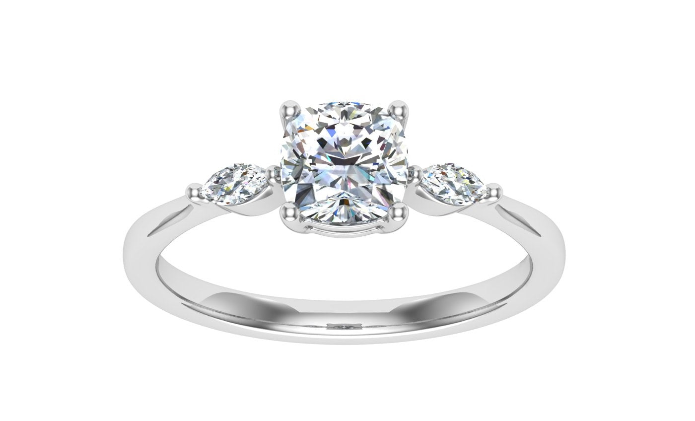 Bloom Cushion 3 Stone Moissanite Engagement Ring