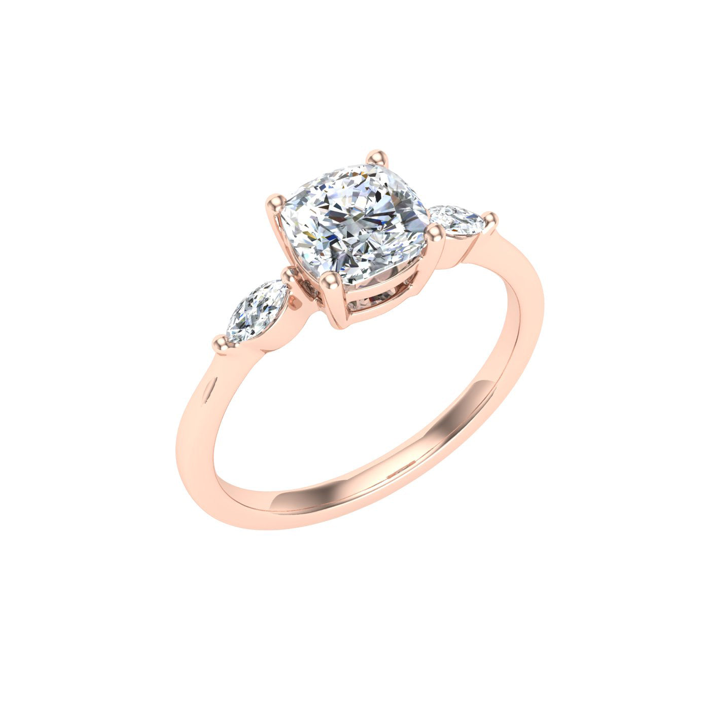 Bloom Cushion 3 Stone Moissanite Engagement Ring
