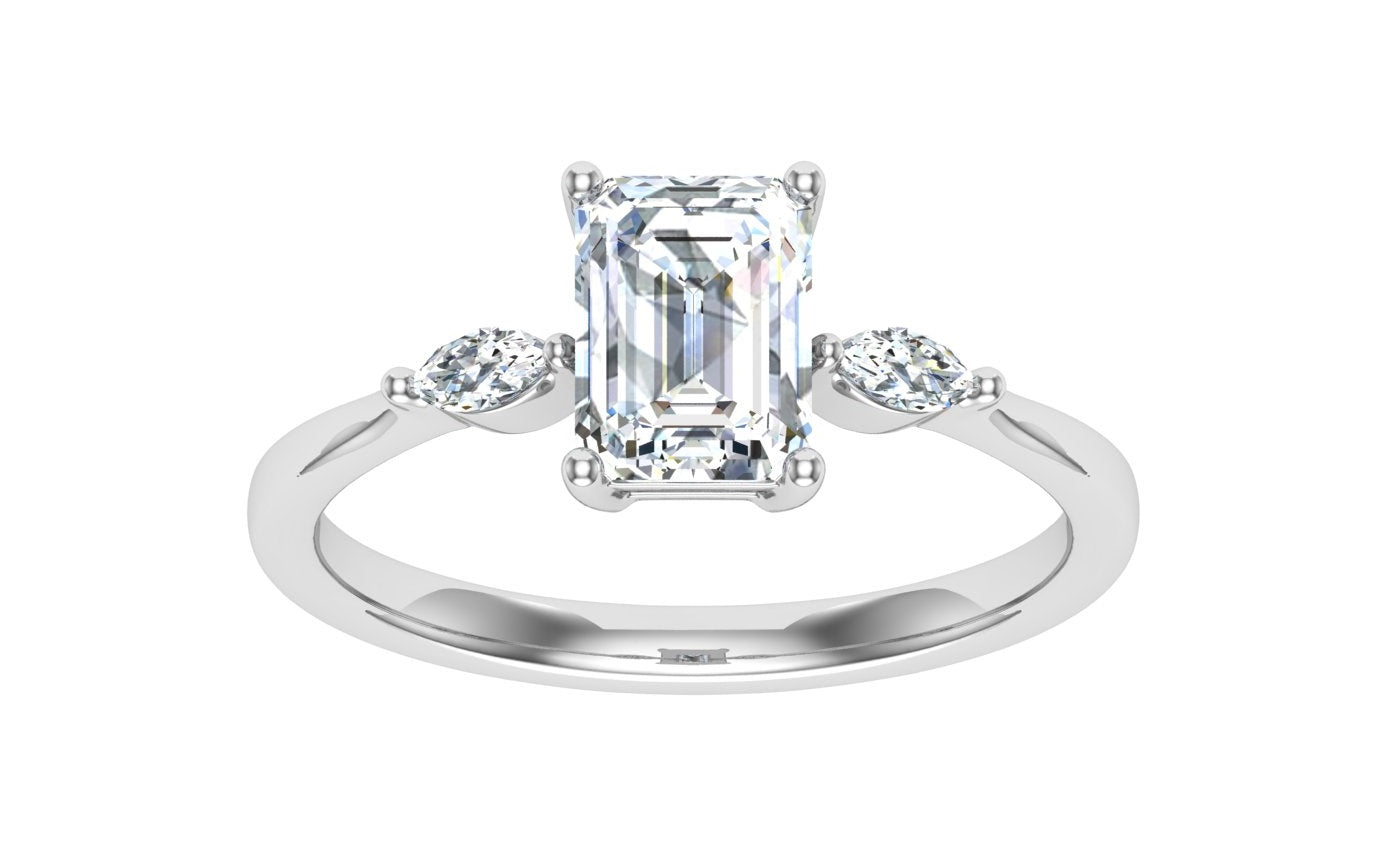 Bloom Emerald 3 Stone Solitaire Moissanite Engagement Ring