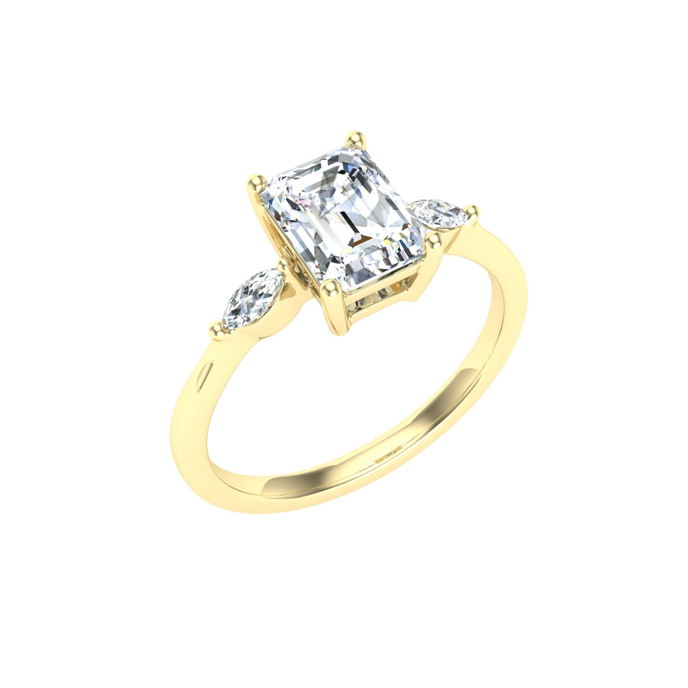 Bloom Emerald 3 Stone Solitaire Moissanite Engagement Ring