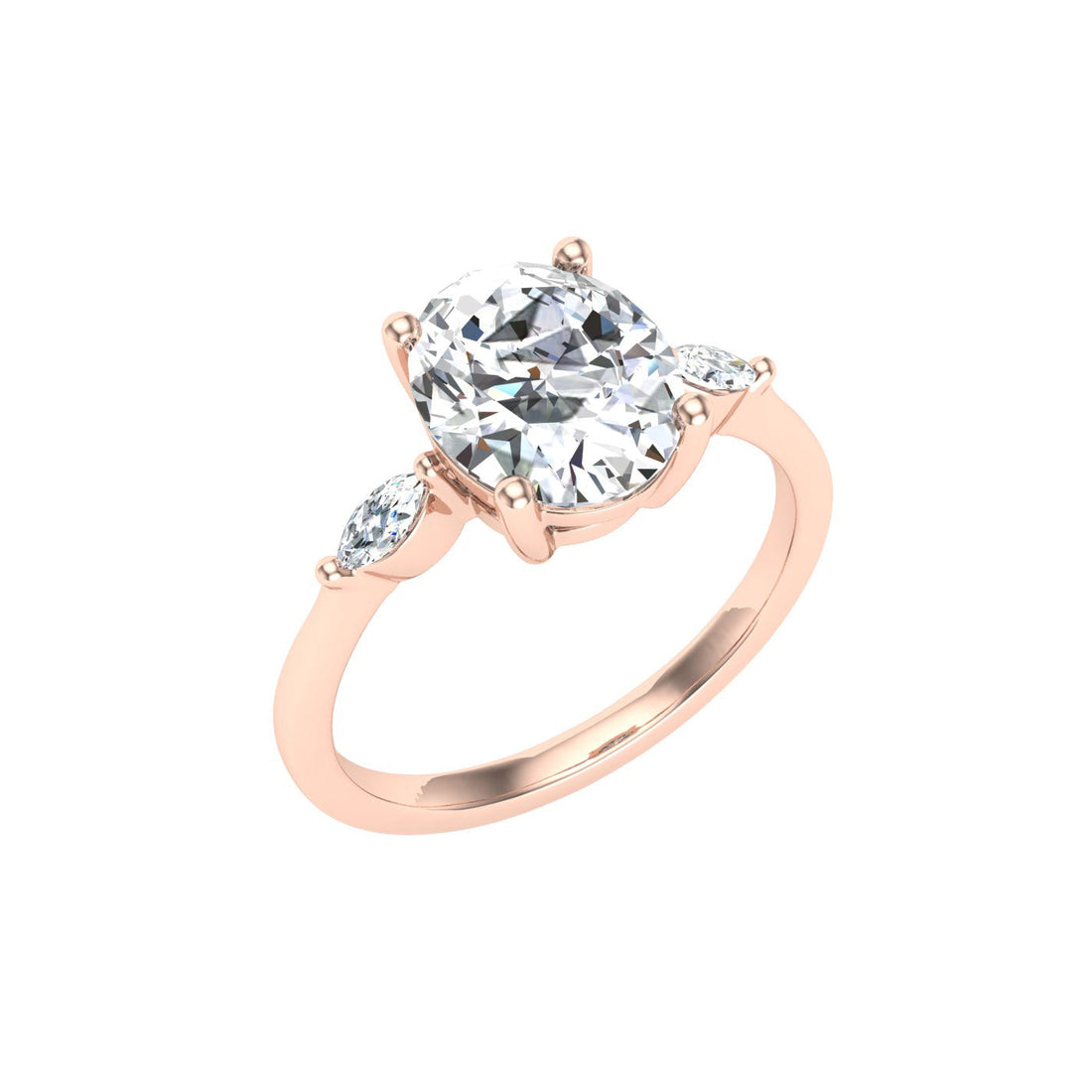 Bloom Oval 3 Stone Moissanite Engagement Ring Rose Gold