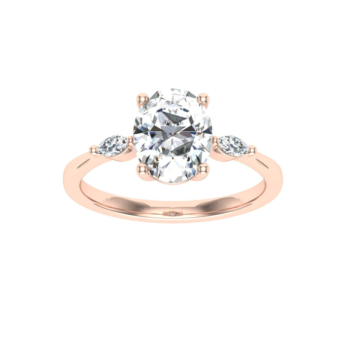 Bloom Oval 3 Stone Moissanite Engagement Ring Rose Gold