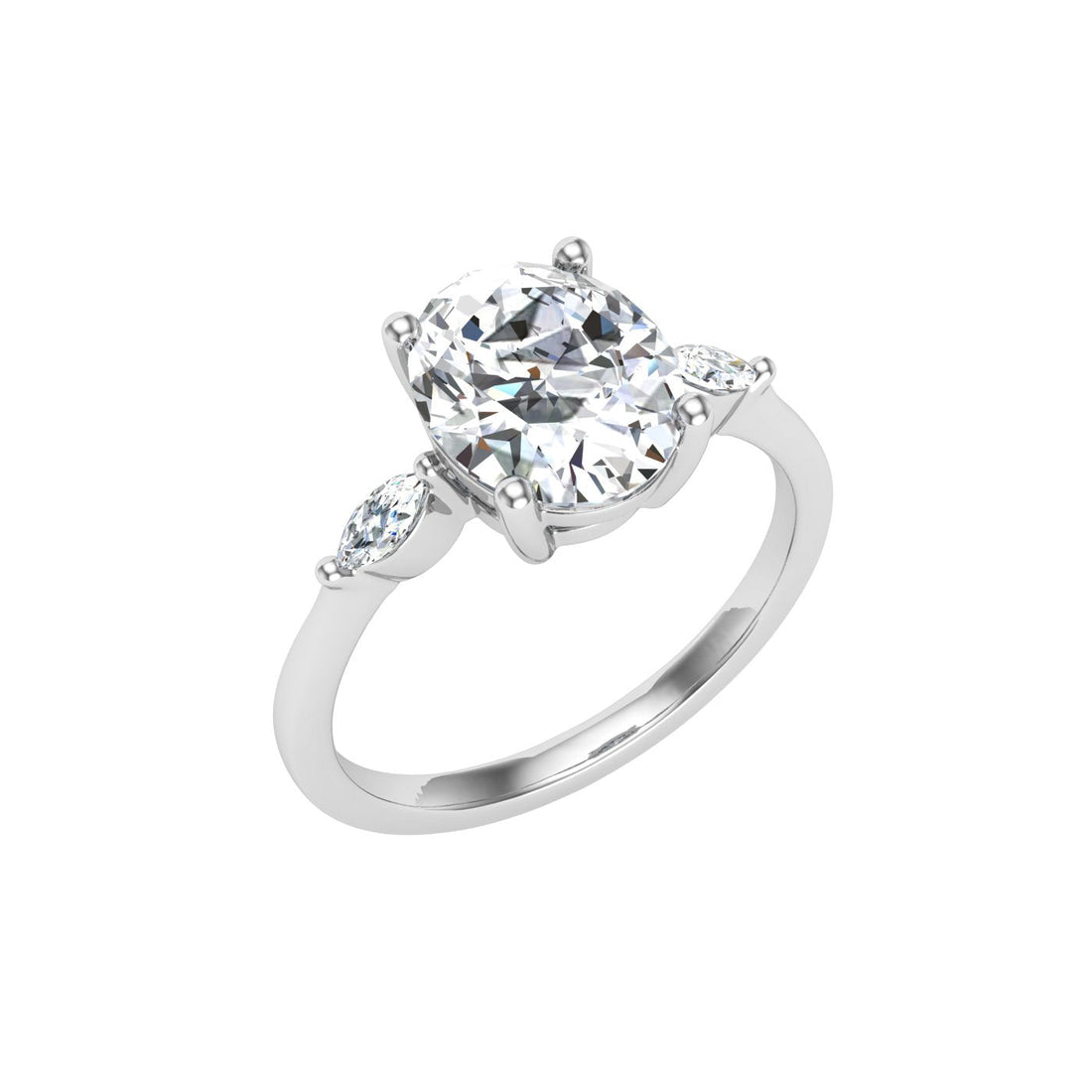 Bloom Oval 3 Stone Moissanite Engagement Ring White Gold