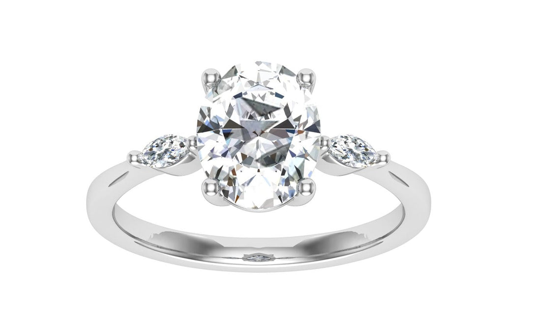 Bloom Oval 3 Stone Moissanite Engagement Ring White Gold