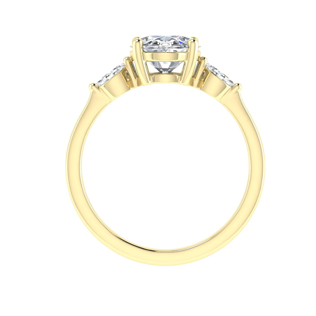 Bloom Oval 3 Stone Moissanite Engagement Ring Yellow Gold