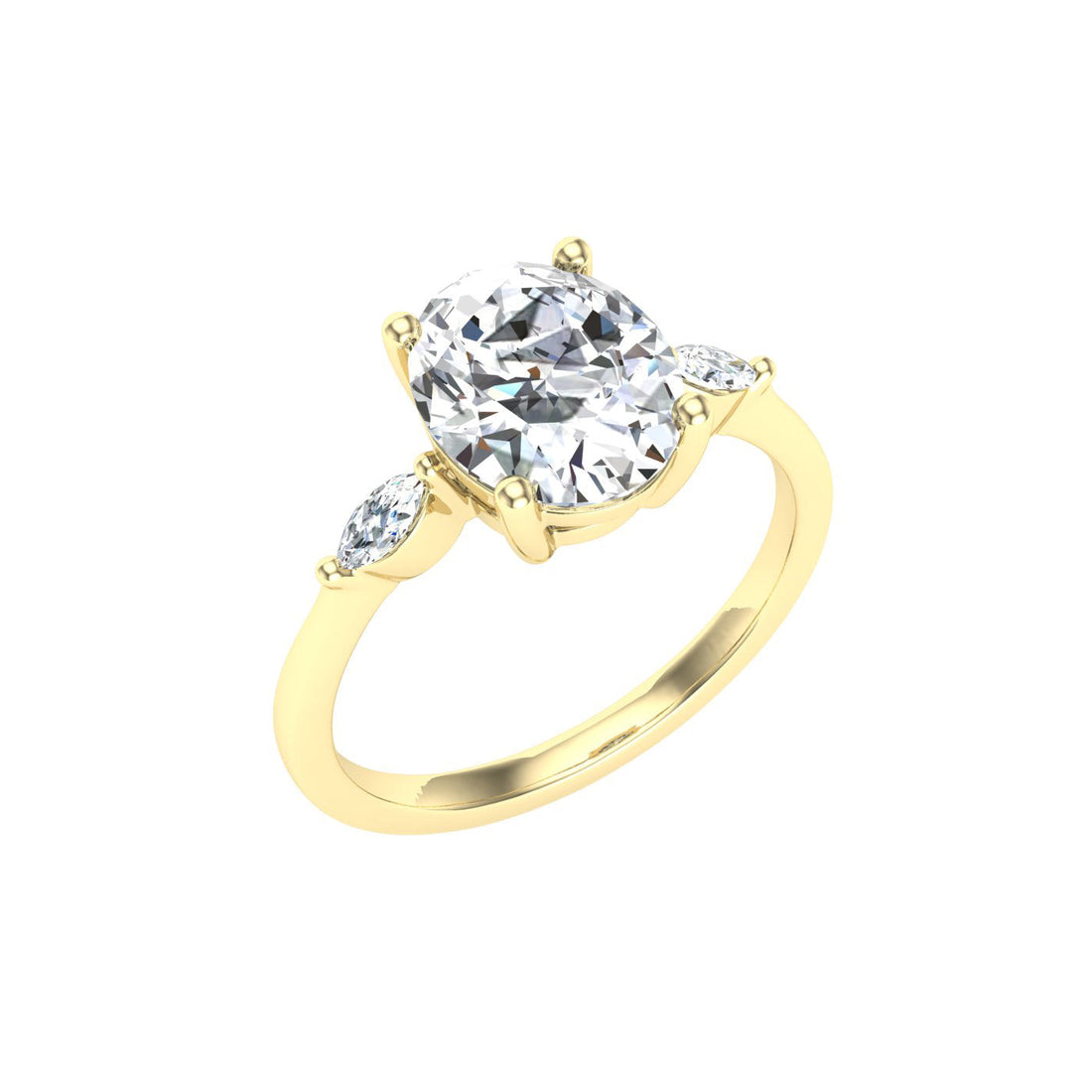 Bloom Oval 3 Stone Moissanite Engagement Ring Yellow Gold