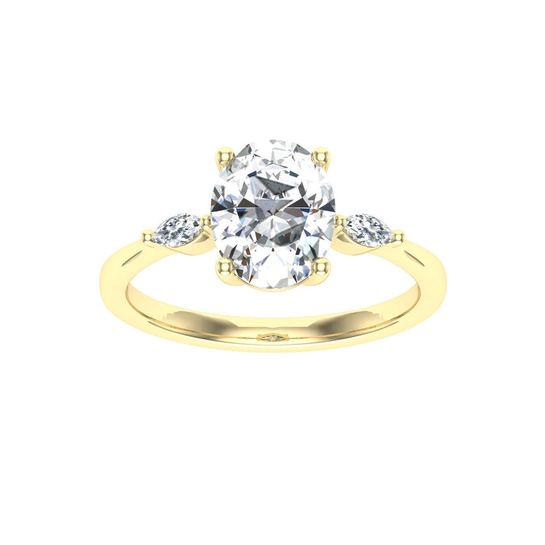 Bloom Oval 3 Stone Moissanite Engagement Ring Yellow Gold