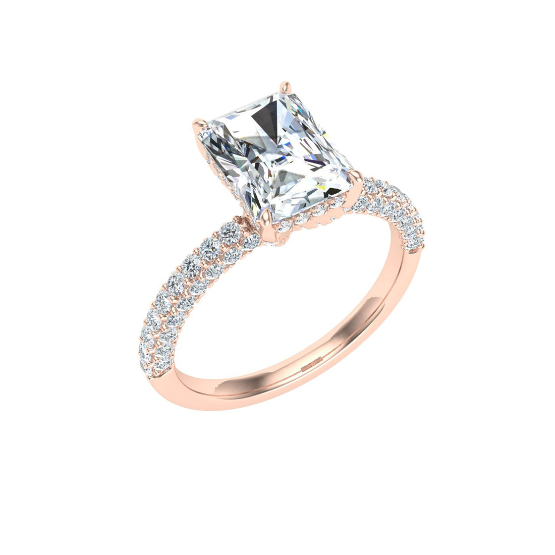 Blossom Radiant Cut Micro Pavé Moissanite Engagement Ring Rose Gold