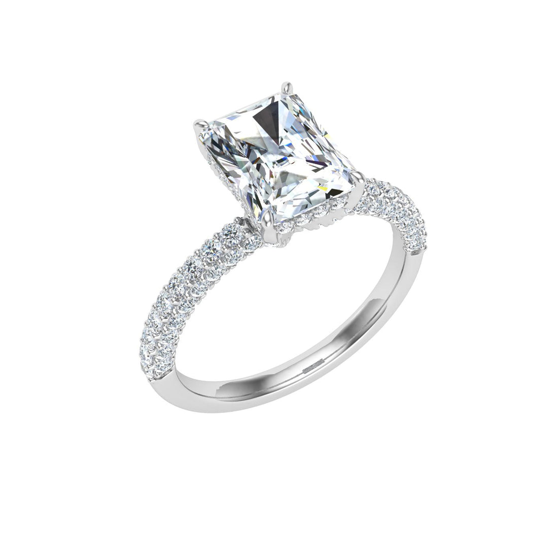 Blossom Radiant Cut Micro Pavé Moissanite Engagement Ring White Gold